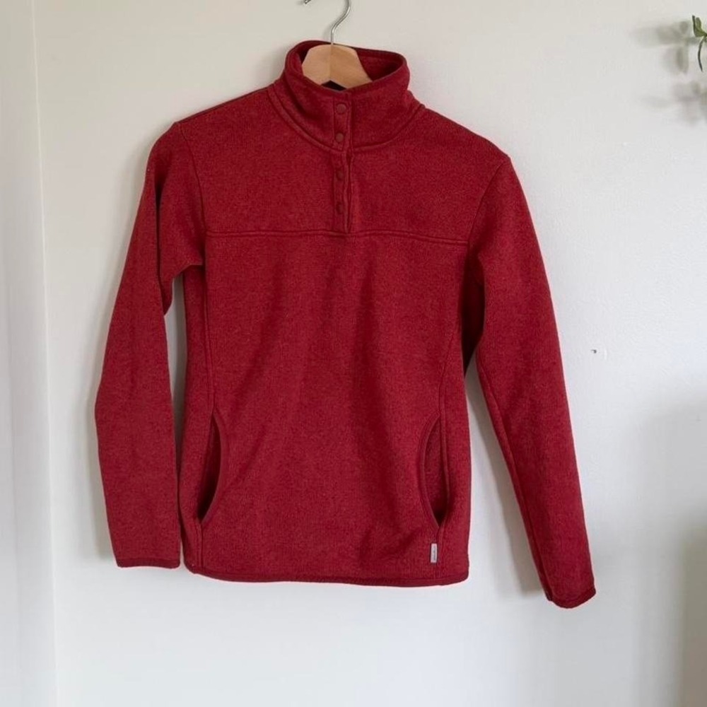 Eddie Bauer Red Fleece Pullover Snap Neck XS Cozy Outdoor Sweater